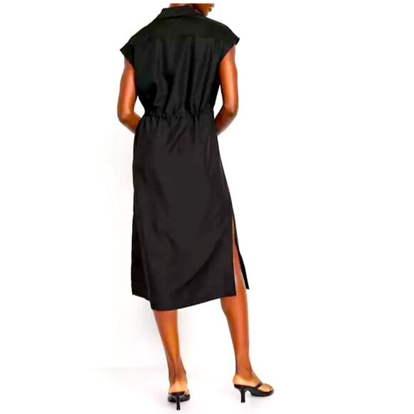 Old Navy NWOT Most Popular BLACK Waist-Defined Utility Midi Shirt Dress Size 3X - Picture 2 of 13